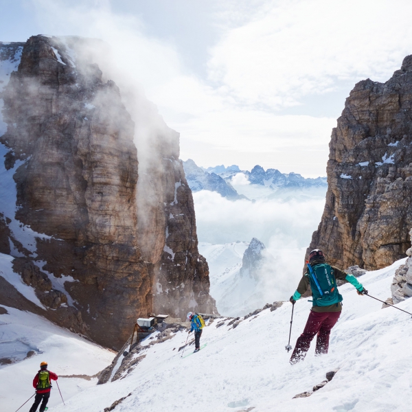 Pordoischarte - Beginn der Freeridetour - Freeride Mittagstal mit einheimischem Bergf&uuml;hrer - Catores