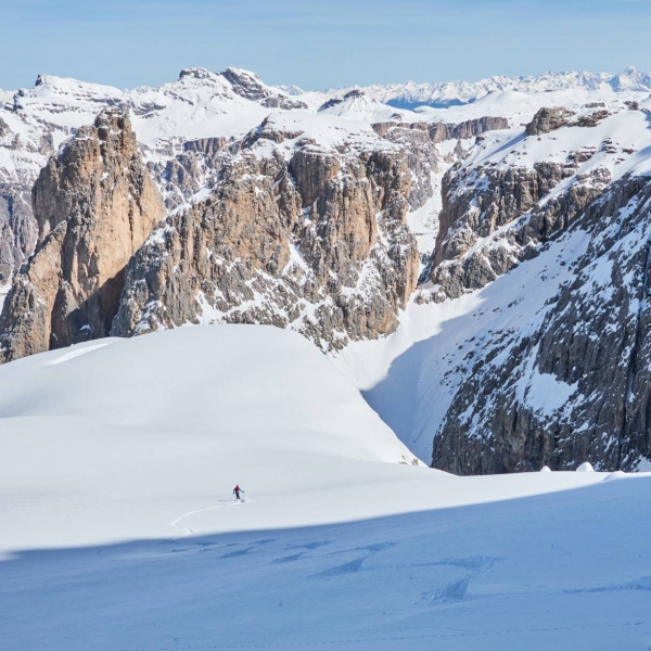 Canale Miara nel Gruppo del Sella - Tour freeride individuale con guida alpina - Catores