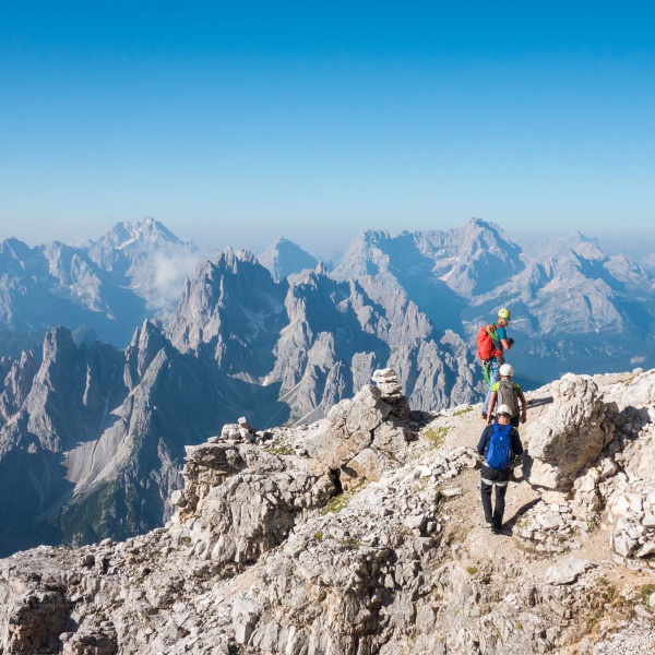 On the ledge under the summit - Cima Grande di Lavaredo &ndash; Normal Route with a Mountain Guide - Catores